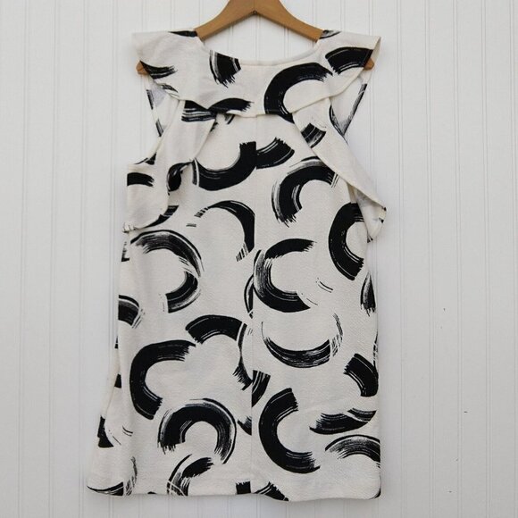 Deletta Anthropologie Pincelada Mini Dress Size L White Black Abstract Ruffle - Picture 9 of 9